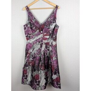White House Black Market Dress Womens 12 Purple Silver Floral Jacquard Party NWT